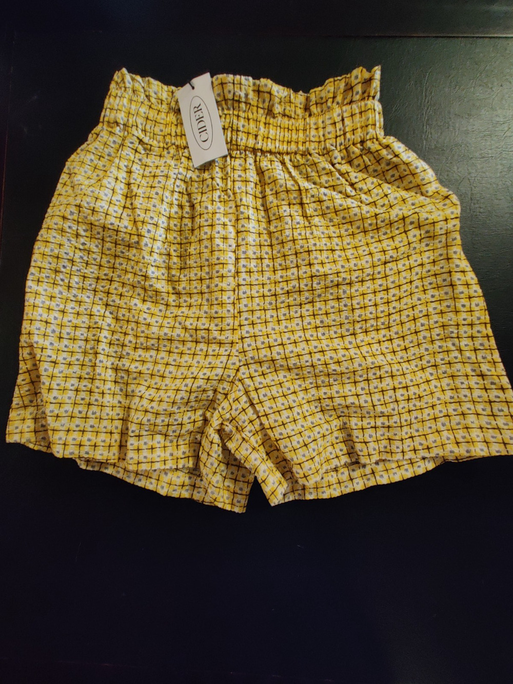 Cider Shorts Women's Size XS Yellow Checkered Whimsical Pull-On 100% Cotton NWT